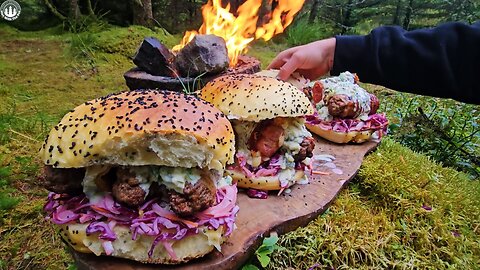 Uncomfortable Burger, impossible to eat (ASMR cooking, CAMPING )