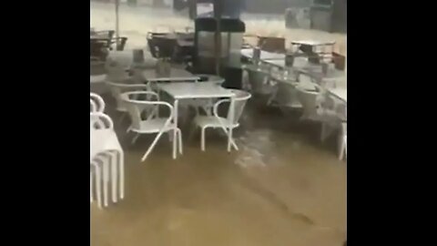 Aftermath of flooding in downtown Porto, Portugal. Metro station remains closed for cleaning work