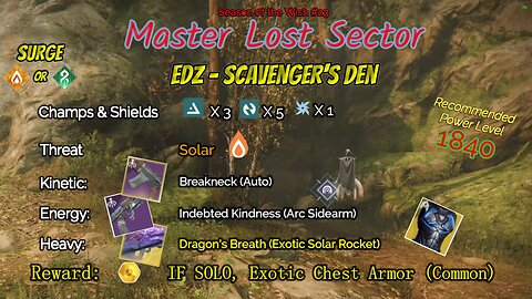 Destiny 2 Master Lost Sector: EDZ - Scavenger's Den on my Stasis Hunter 3-14-24