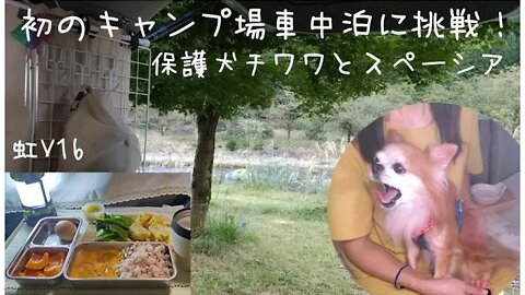 虹V16 保護犬チワワとスペーシアでキャンプ場で車中泊(^^♪真っ暗闇の中で・・・