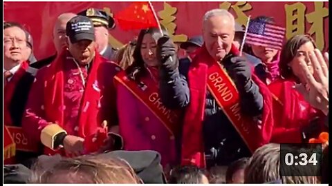 Senator Chuck Schumer waved the People's Republic of China flag onstage at a Lunar New Year event