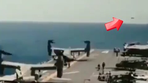 Saucer-shaped UFO sighted near aircraft carrier and Osprey [Space]