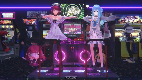 IRyS and Suisei playing Carbonated Love in DDR