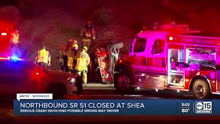 SR 51 at Shea closed overnight for possible wrong-way crash