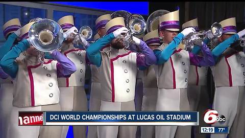 "The Company" from Great Britain performs on RTV6 before DCI World Championships at Lucas Oil Stadium