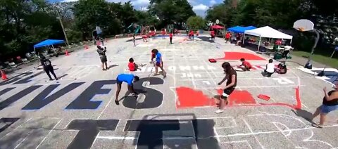 Breonna Taylor mural painted on basketball court