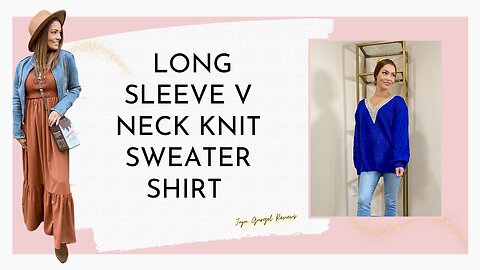 Long sleeve V neck knit sweater shirt for women in blue review