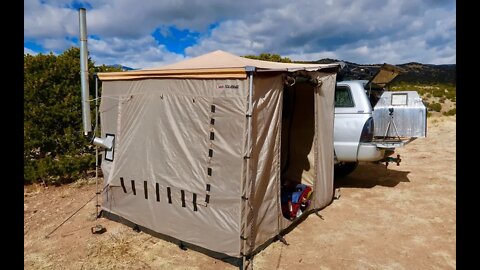 Living in a 4x4 Truck Awning Room w/ Wood Stove: New Campsite, Snowstorm Teaser, and Colorful Lichen