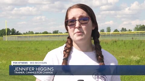 Jennifer Higgins started as a volunteer but has been a trainer since December. She works with the dogs on specialty behaviors like learning to retrieve a med bag or water and learning new words.