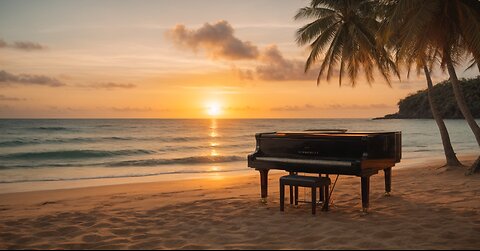 Island sunset with soft waves Piano and String Music