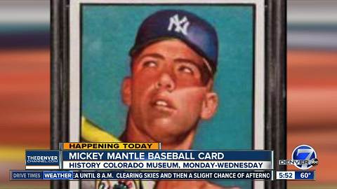 Mickey Mantle baseball card on display