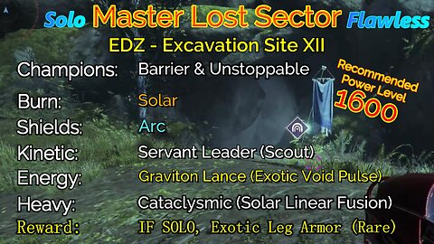 Destiny 2 Master Lost Sector: EDZ - Excavation Site XII on my Warlock Solo-Flawless 10-27-22