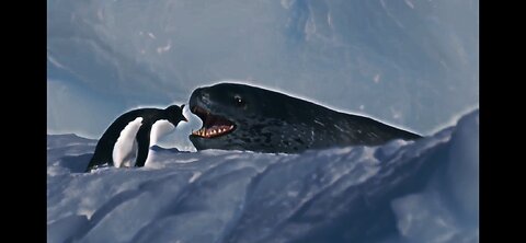 Giant leopard seal chases Penguin