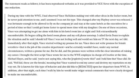 An unreleased statement from Ashley Massaro accusing Vince McMahon of making out with other divas.