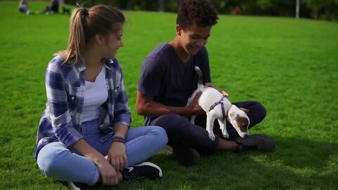 Two multiracial friends sitting on the green grass in park enjoying the day while holding cute litt