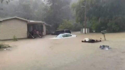 Catastrophic flooding in Georgia submerges cars after heavy rainfall