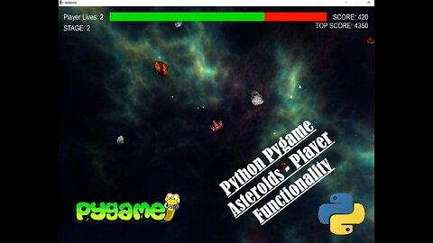 Asteroids - 04 - Adding Player Functionality | Python | Pygame | Walkthrough | Coding