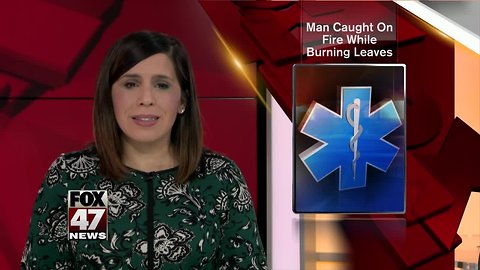 Man catches on fire while burning leaves in Michigan