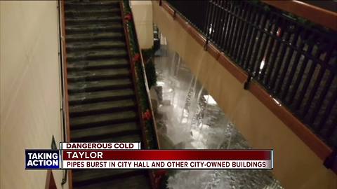 Taylor cleaning up after pipes burst in municipal buildings