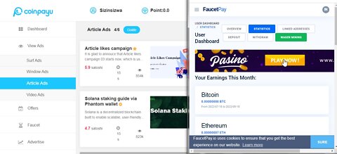 How To Get Free FaucetPay BTC Cryptocurrency Watching Article Ads At Coinpayu & Instant Withdraw