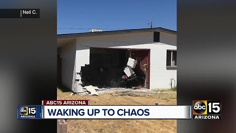 Hit and run driver forces car into home