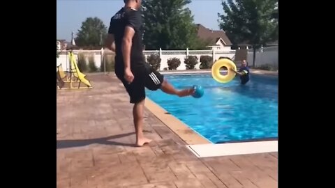 Crazy shots and skills by the pool 🔥 Always a fun time 😀