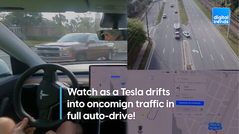 Watch this scary footage of a Tesla auto-driving into oncoming traffic!