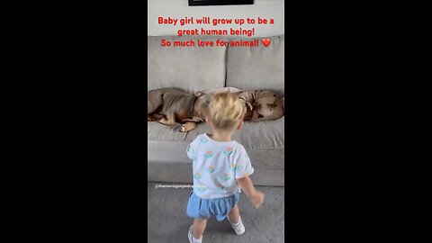 Cute little girl loves her two new puppies