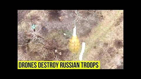 Ukrainian drones destroying Russian troops while they hide in their trenches.