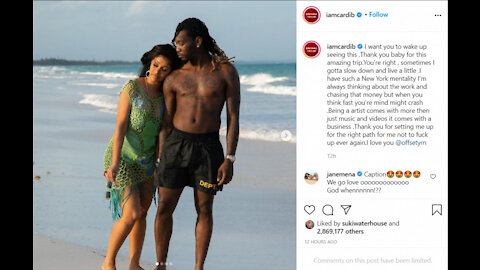 Cardi B sends thanks to husband Offset after romantic getaway