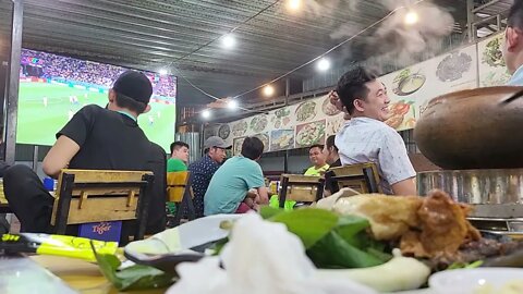 Raw Unedited video Dining Ambience Goat Hotpot watching World Cup Playoff Brazil v. Croatia [Lẩu Dê]