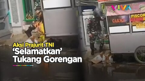 Aksi Heroik Anggota TNI Bantu Tukang Gorengan Taklukkan Api