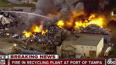 Large fire burning at Trademark Metals and Recycling near Port of Tampa