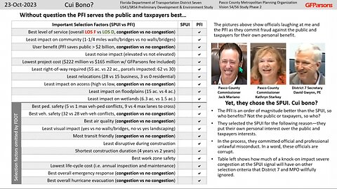 Cui Bono? Part 2 Florida DOT D7 and Pasco County unlawful misconduct and malfeasance