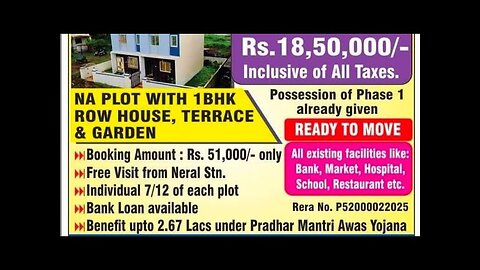 1 BHK Rowhouse Only@18.50 lakh || Neral Matheran Maharashtra ||