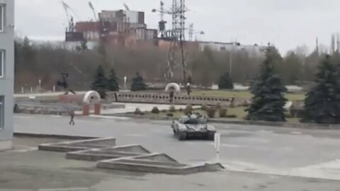 Russian soldiers near Chernobyl nuclear power facility