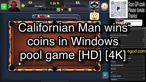 Californian Man wins coins in Windows pool game [HD] [4K] 🎱🎱🎱 8 Ball Pool 🎱🎱🎱