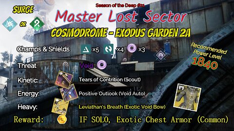 Destiny 2 Master Lost Sector: Cosmodrome - Exodus Garden 2A on my Void Warlock 8-18-23