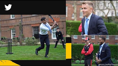 UK PM Rishi Sunak playing cricket with England cricket team