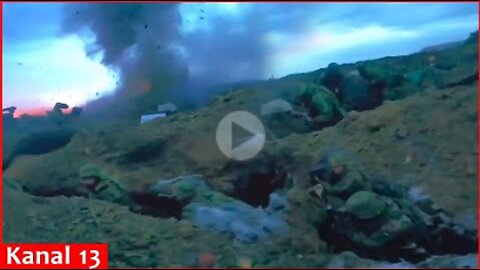 Combat image of Ukrainian fighters attacking trenches where Russians were hiding