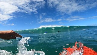 POV RAW CLIPS LEASH BREAKS AT SECOND REEF PIPE TIME TO SWIM!