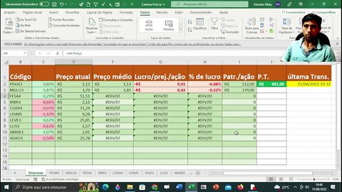 Testando o simulador de investimento feito no excel