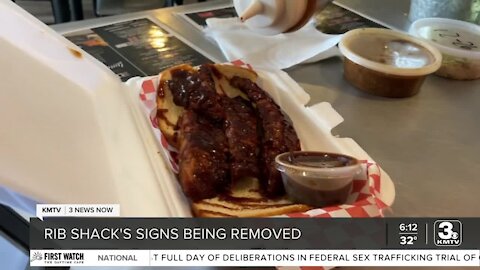 Rib Shack BBQ Restaurant advertising signs being stolen