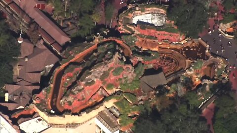 Bird's eye view of Splash Mountain after closing permanently