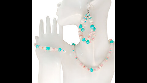 Amazonite Princess spiny oyster mop Multi Stone Beaded jewelry set Gift 01