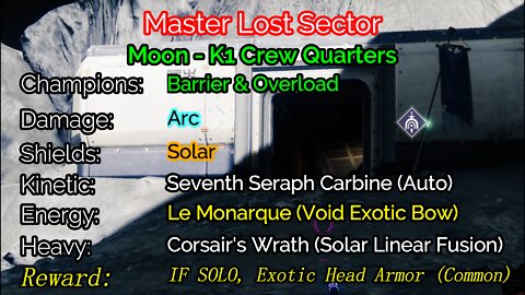 Destiny 2 Master Lost Sector: The Moon - K1 Crew Quarters 1-21-22