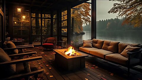 Escape the Chaos: Find Serenity with Relaxing Fireplace, Lakeside Cabin and Nostalgic Music