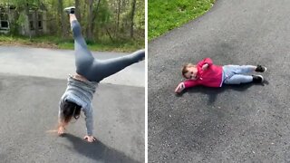 Toddler attempts cartwheel in cutest possible way