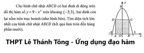 THPT Lê Thánh Tông: Cho hình chữ nhật ABCD có hai đỉnh di động trên đồ thị hàm số y=9-x^2 trên