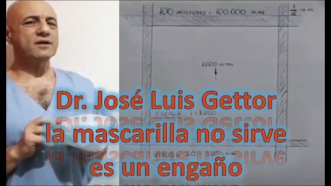 Dr. José Luis Gettor mide el poro de una mascarilla y un virus.